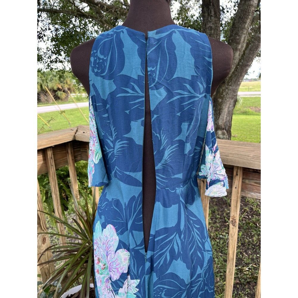 Anthropologie Maeve Floral Fit N Flare Cold‎ Shoulder Turquoise Dress Sz 6 $138 - Picture 5 of 15
